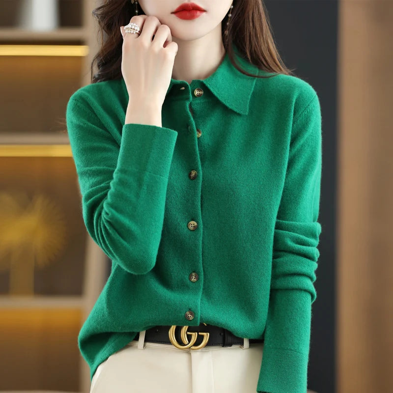 The Meralinne – Elegant Polo-Collar Knit Cardigan