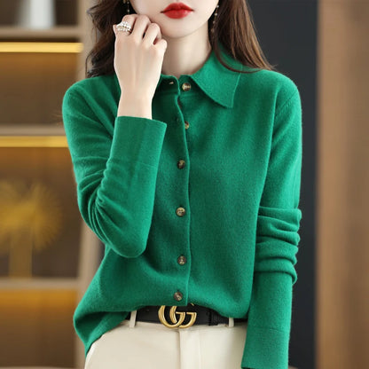The Meralinne – Elegant Polo-Collar Knit Cardigan