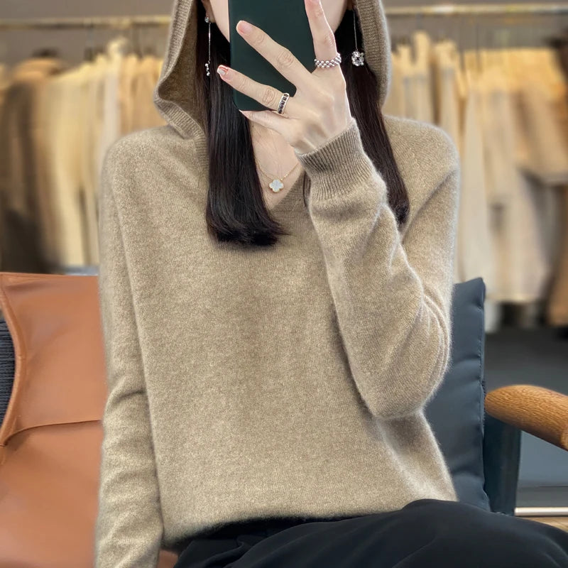 The Elvoria Hood – Pure Merino V-Neck Hoodie