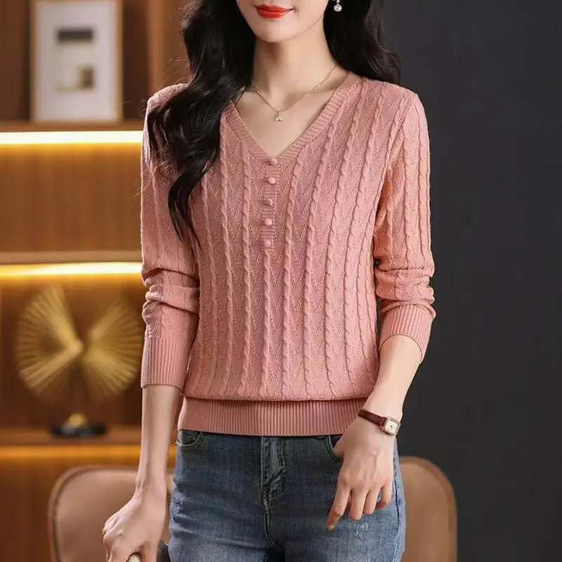 The Selarienne – Elegant V-Neck Button Knit Sweater