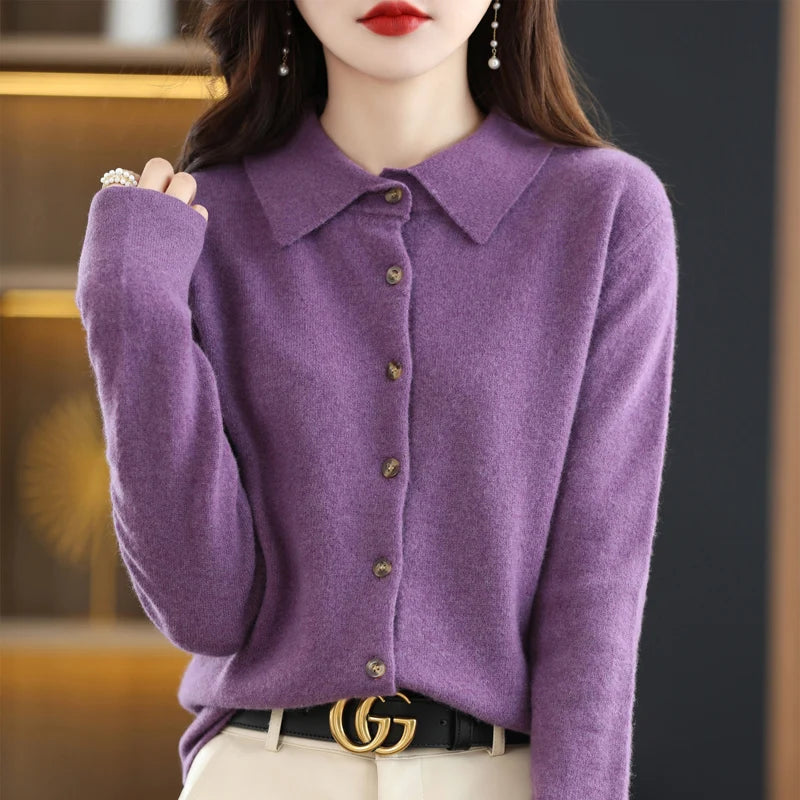 The Meralinne – Elegant Polo-Collar Knit Cardigan