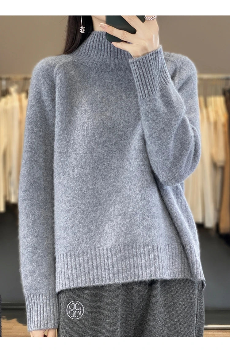 The Avelourne – High-Neck Pure Wool Sweater