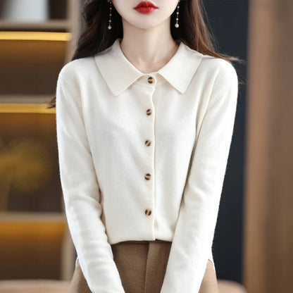 The Meralinne – Elegant Polo-Collar Knit Cardigan