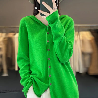 The Alveryne – Merino Wool Hooded Cardigan