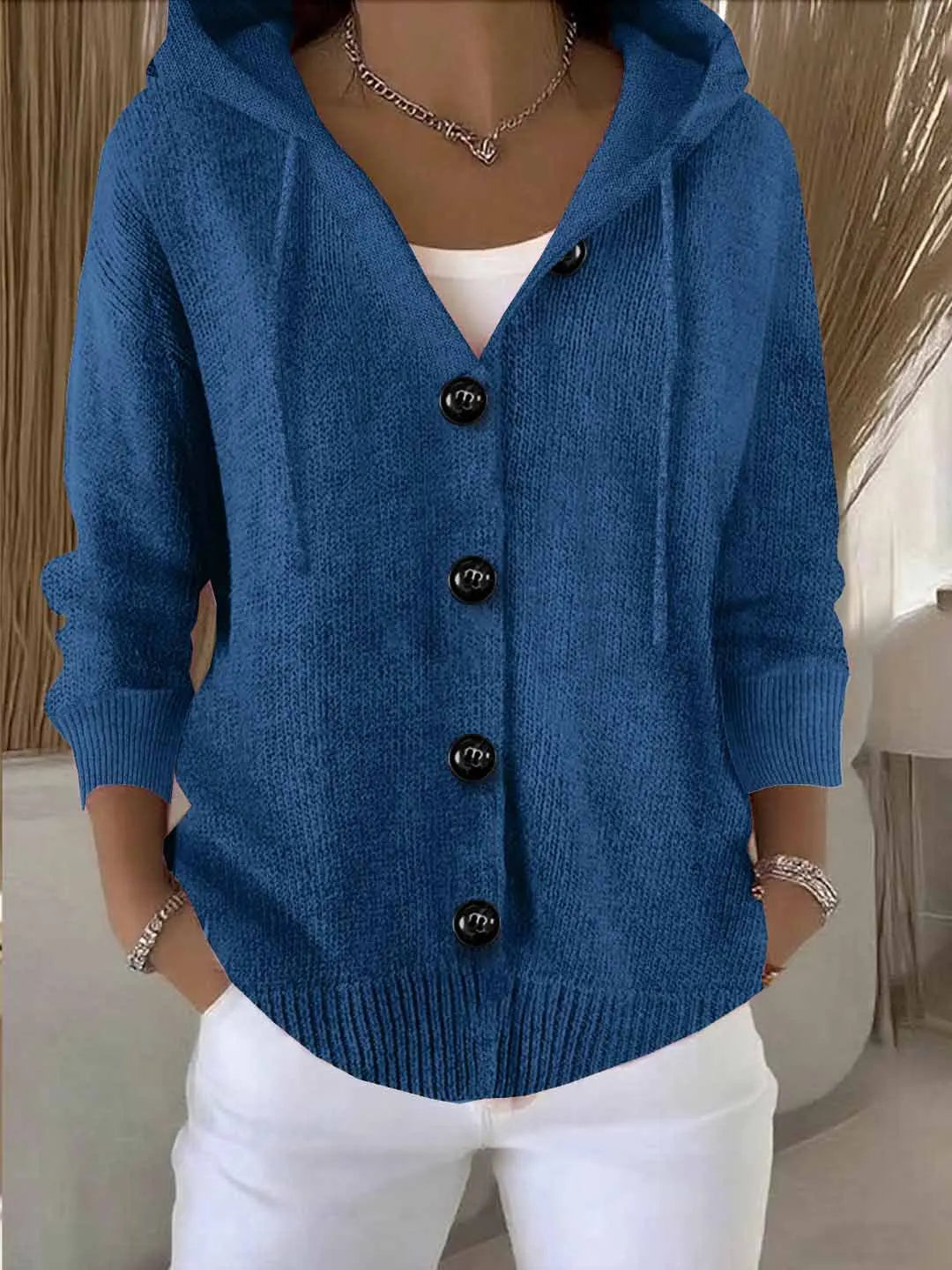 The Valestra – Hooded Button Knit Cardigan