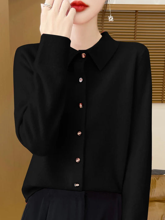 The Aurelienne – Merino Wool Polo-Button Cardigan