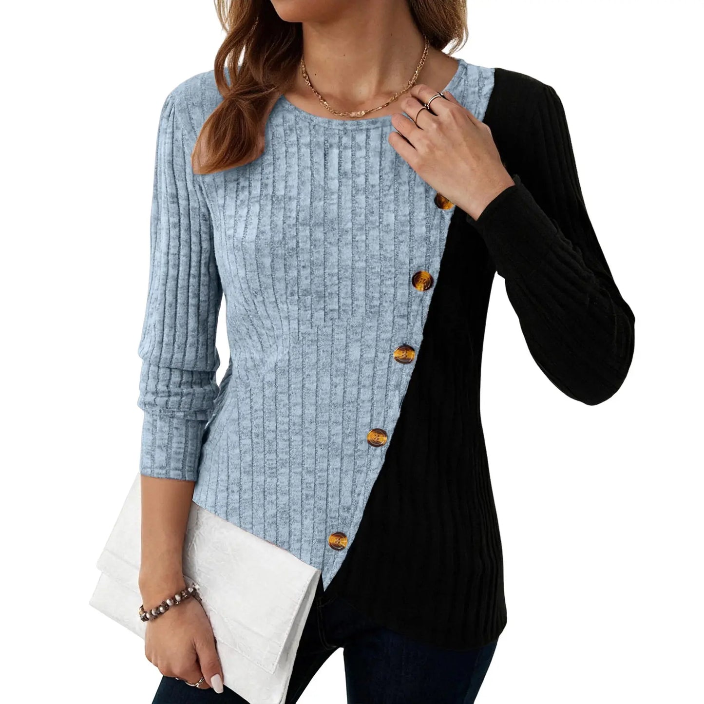The Clévarine – Elegant Button-Down Knit Top