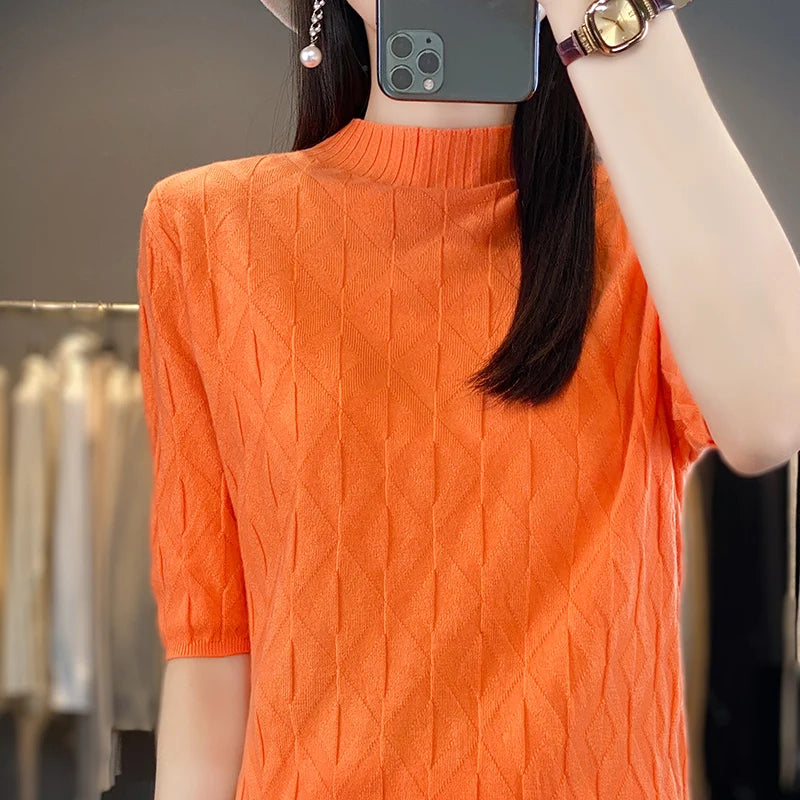 The Solyvene – Lightweight Semi-High Neck Knit Top