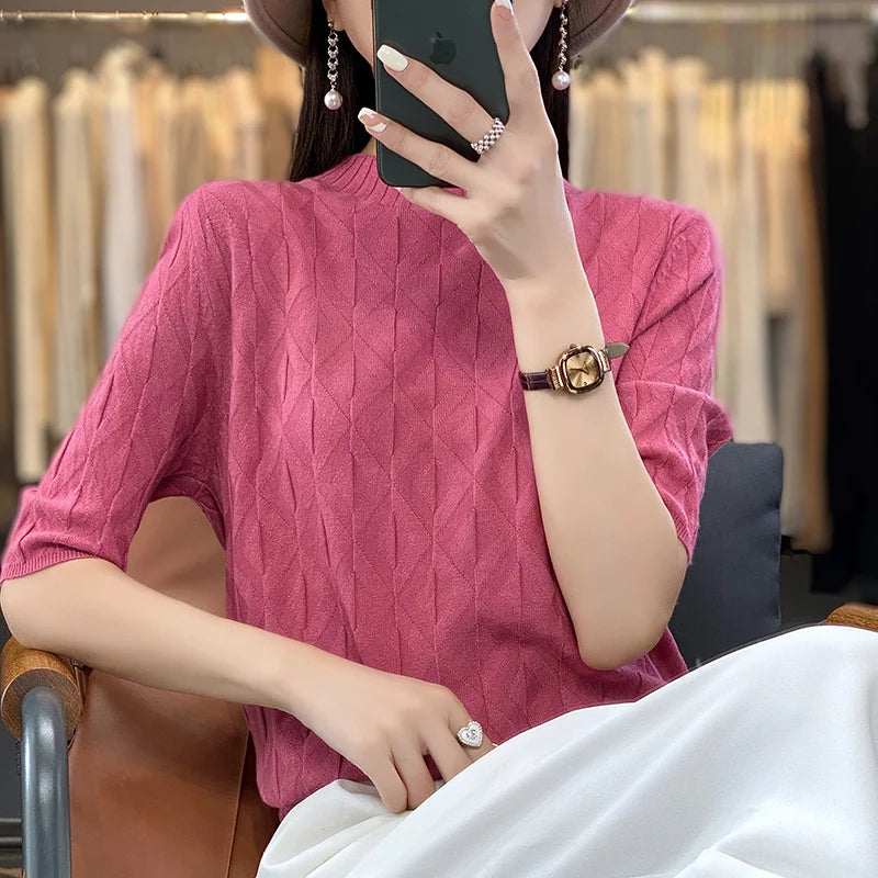 The Solyvene – Lightweight Semi-High Neck Knit Top