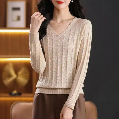 The Selarienne – Elegant V-Neck Button Knit Sweater