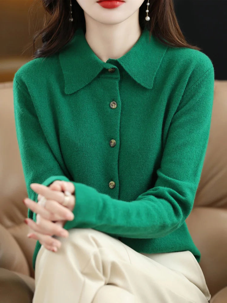 The Aurelienne – Merino Wool Polo-Button Cardigan