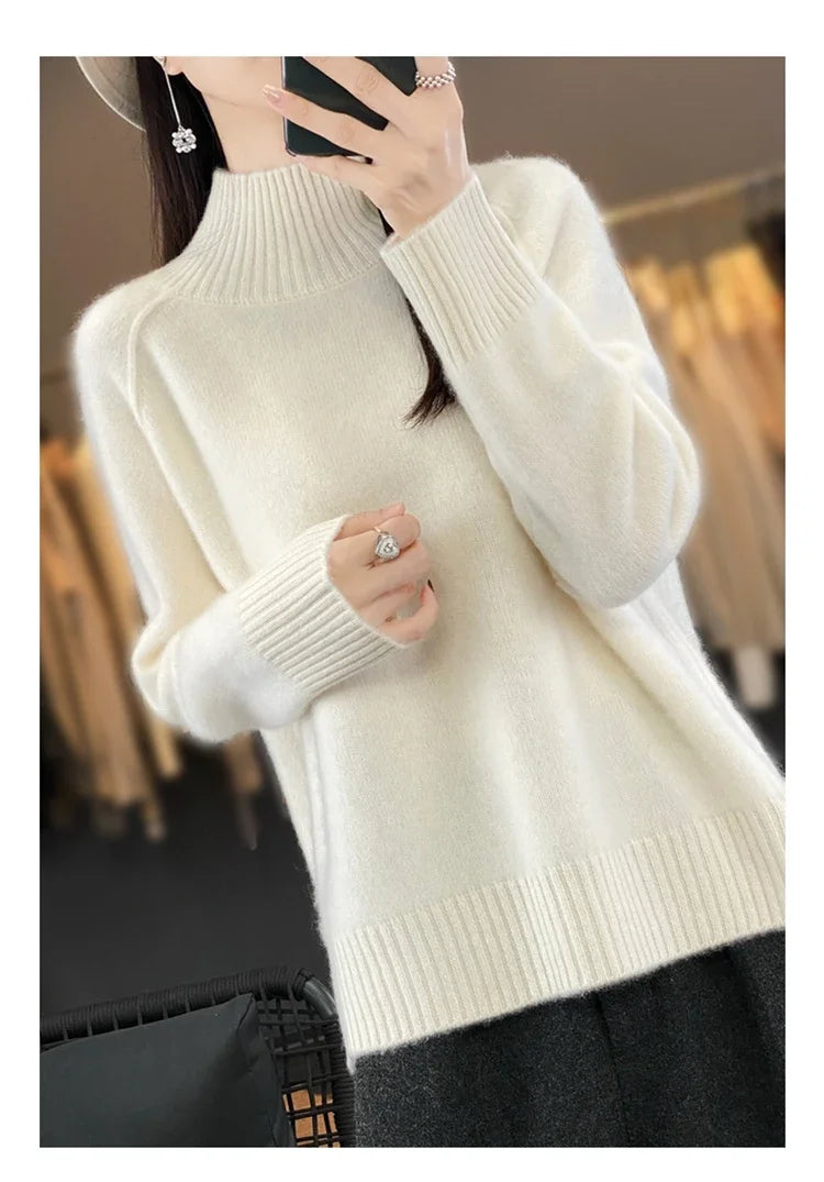The Avelourne – High-Neck Pure Wool Sweater