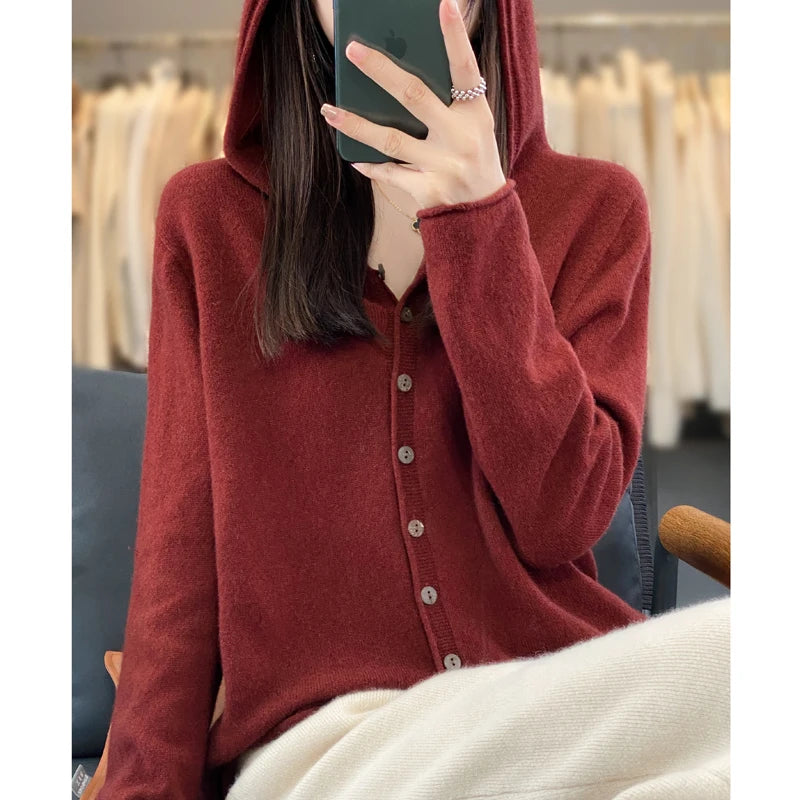 The Alveryne – Merino Wool Hooded Cardigan