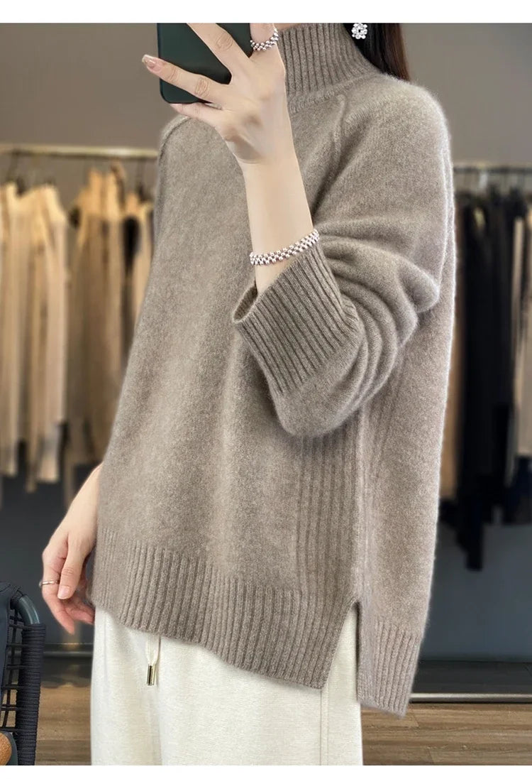 The Avelourne – High-Neck Pure Wool Sweater