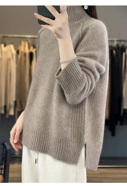 The Avelourne – High-Neck Pure Wool Sweater