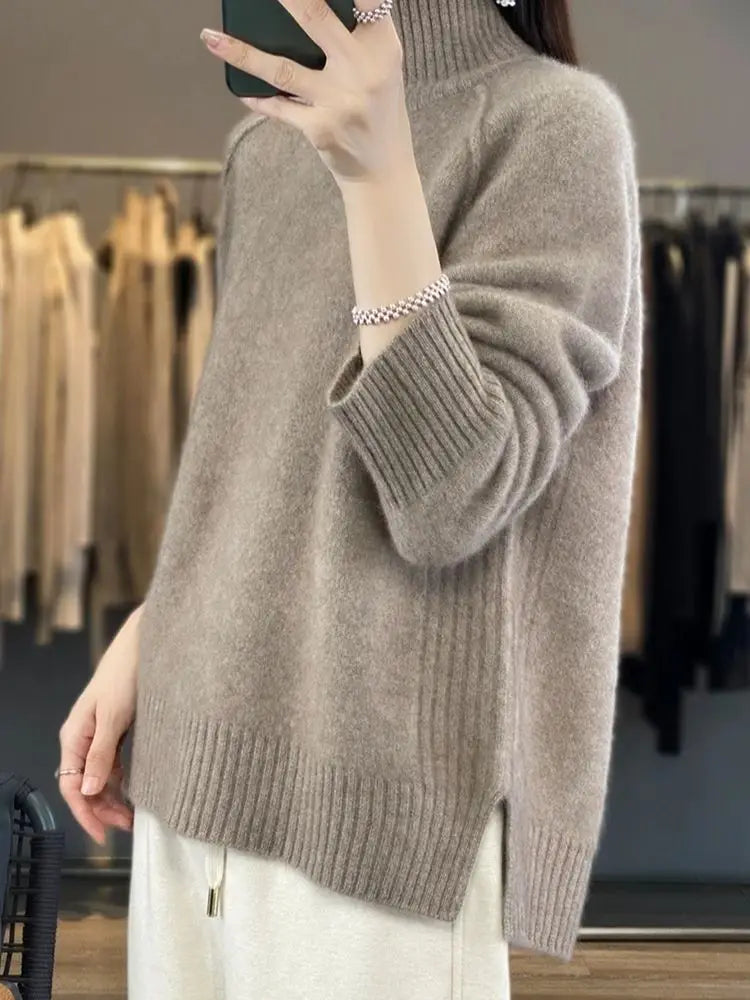 The Avelourne – High-Neck Pure Wool Sweater