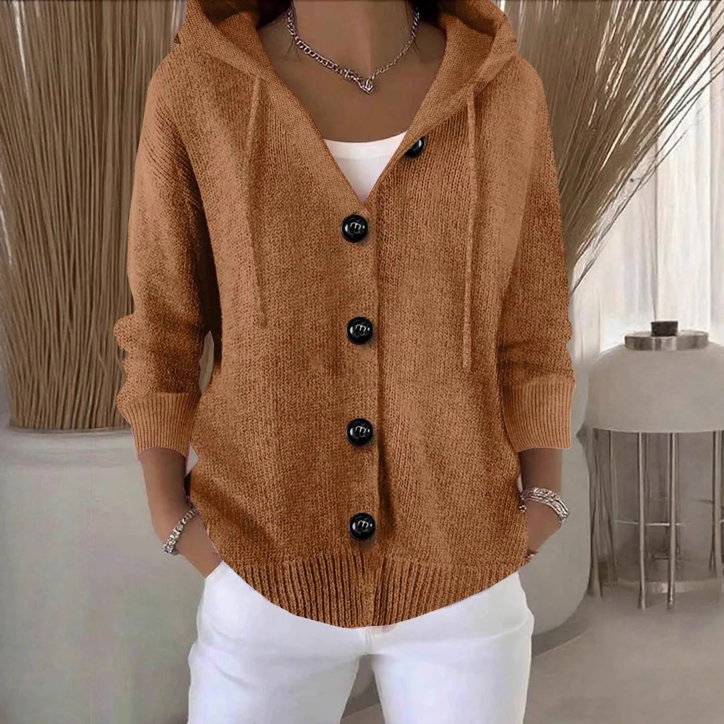 The Valestra – Hooded Button Knit Cardigan