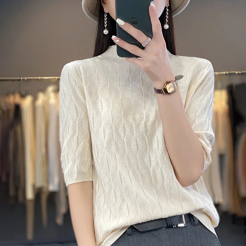 The Solyvene – Lightweight Semi-High Neck Knit Top