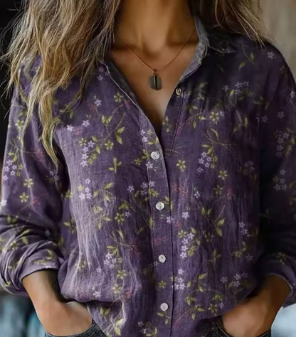 The Soléane – Vintage Leaf Print Blouse