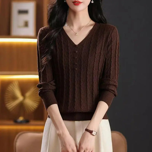 The Selarienne – Elegant V-Neck Button Knit Sweater
