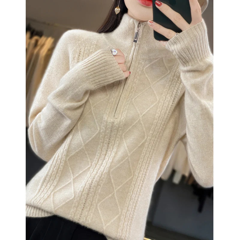 The Elvarisse – Soft Twisted-Knit Turtleneck Pullover