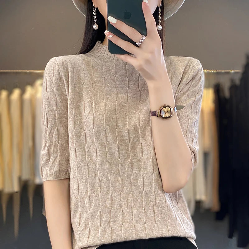 The Solyvene – Lightweight Semi-High Neck Knit Top