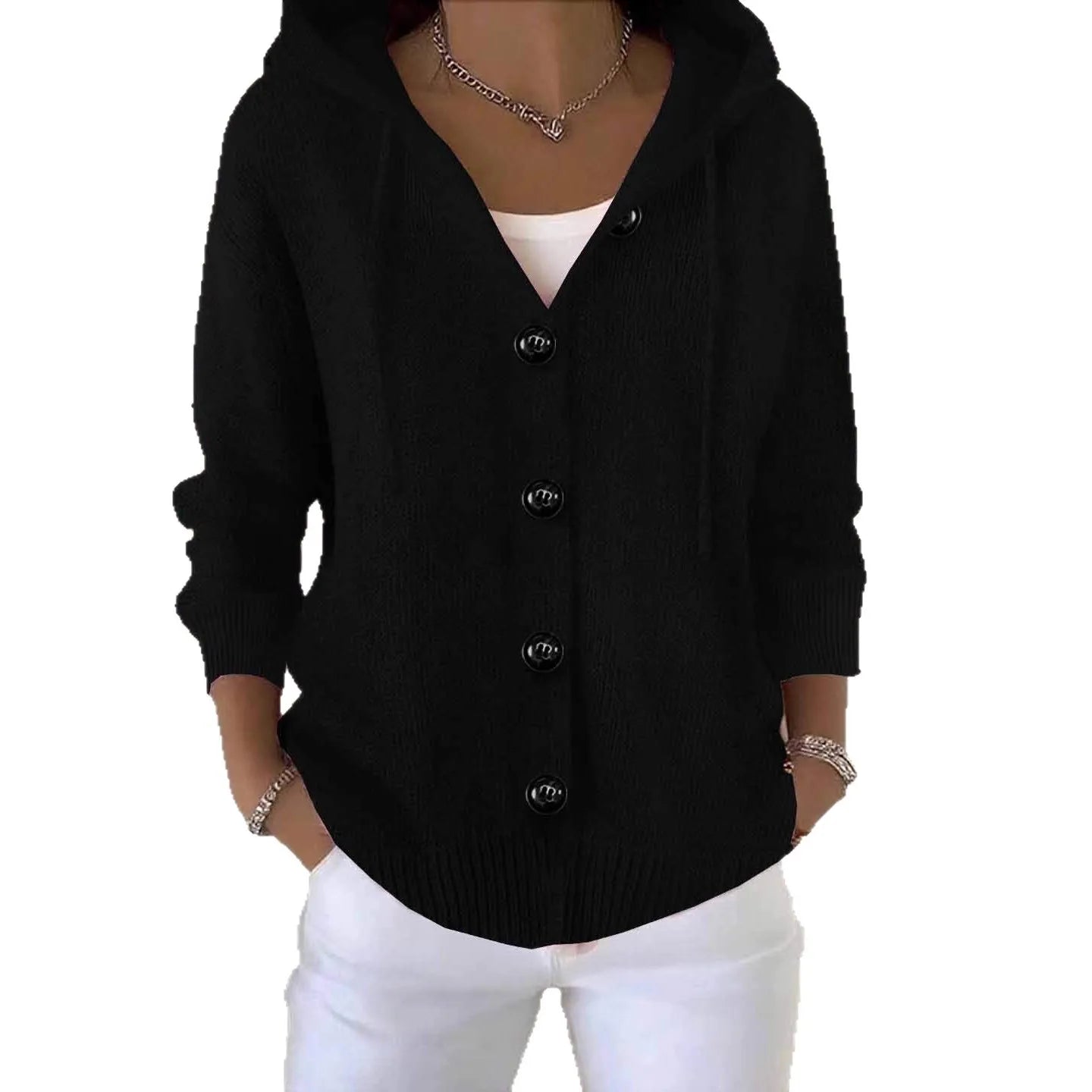 The Valestra – Hooded Button Knit Cardigan