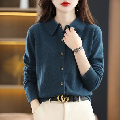 The Meralinne – Elegant Polo-Collar Knit Cardigan