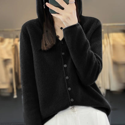 The Alveryne – Merino Wool Hooded Cardigan