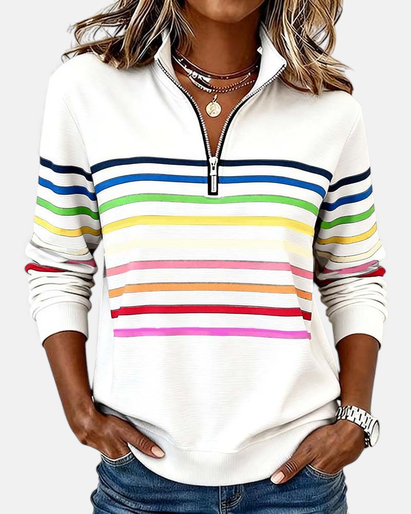 The Arviellea – Rainbow Zip-Collar Knit Top