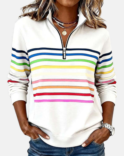 The Arviellea – Rainbow Zip-Collar Knit Top