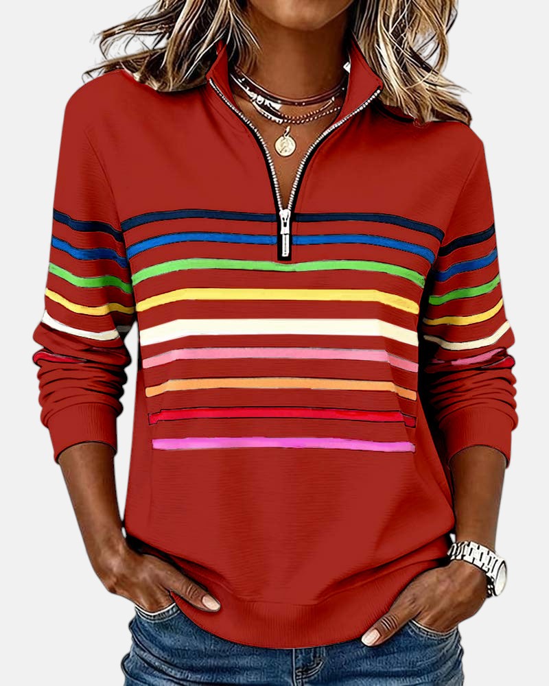The Arviellea – Rainbow Zip-Collar Knit Top