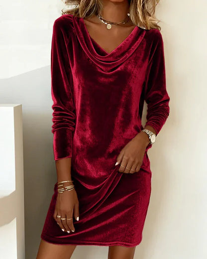 The Elvarette – Elegant Drape-Neck Velvet Dress