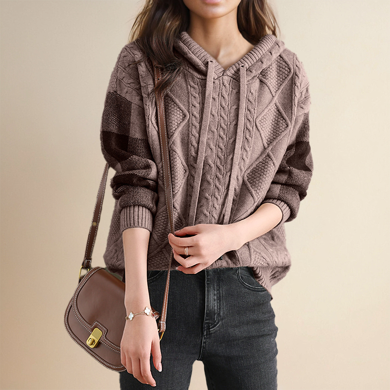 The Norielle – Cable Knit Hoodie Sweater