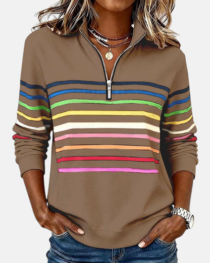 The Arviellea – Rainbow Zip-Collar Knit Top