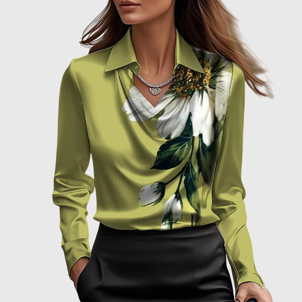 The Selvaris – Elegant Satin Drape Blouse