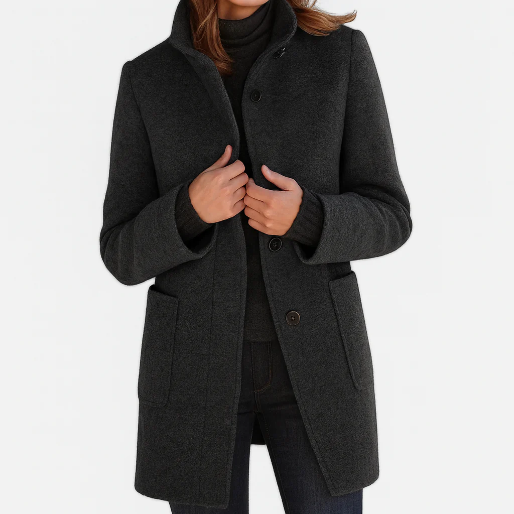 The Marivelle Coat – Soft Wool High-Neck Winter Coat