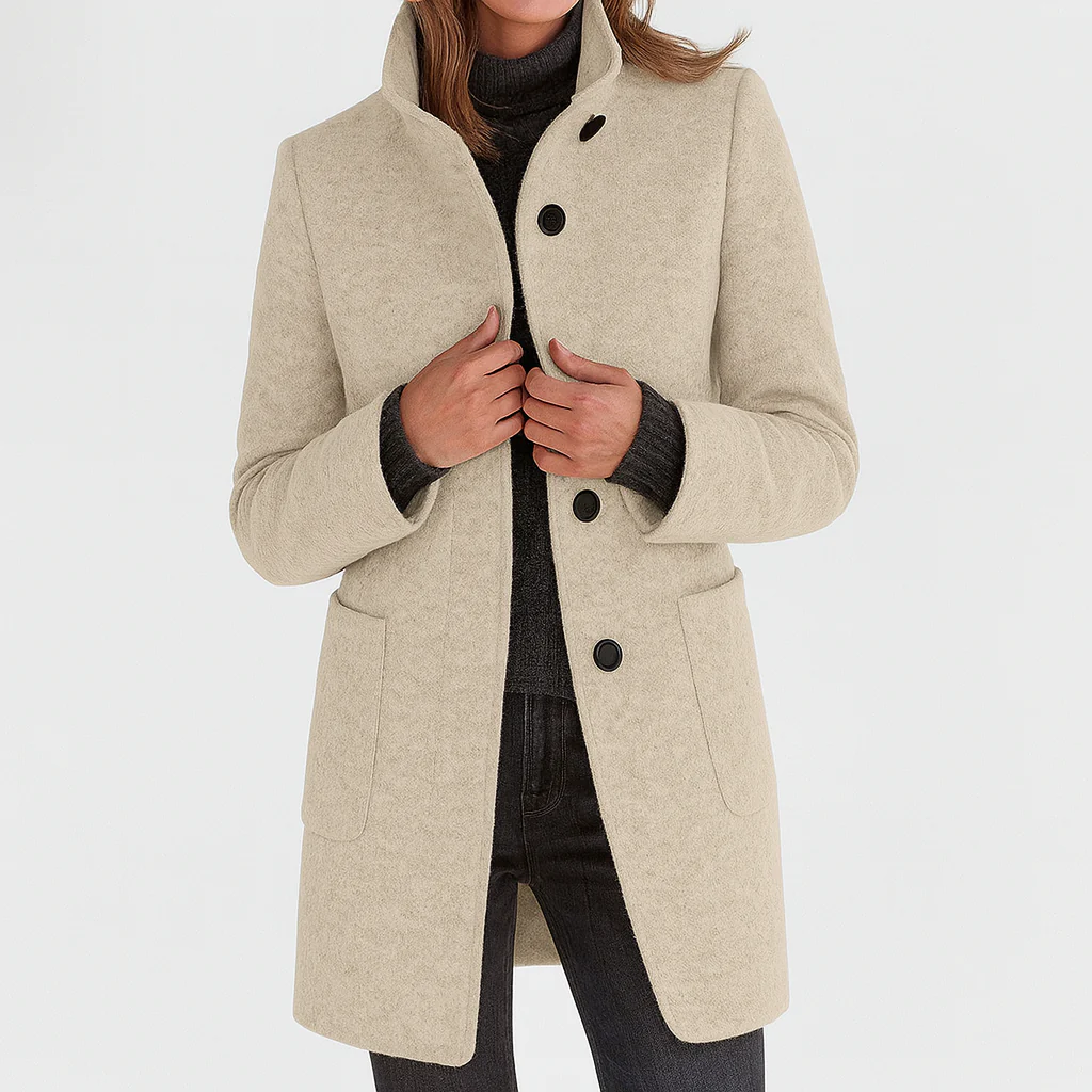 The Marivelle Coat – Soft Wool High-Neck Winter Coat