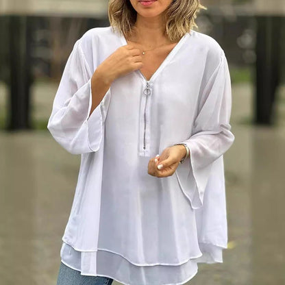 The Ardyn – Chiffon Zip-Front Blouse